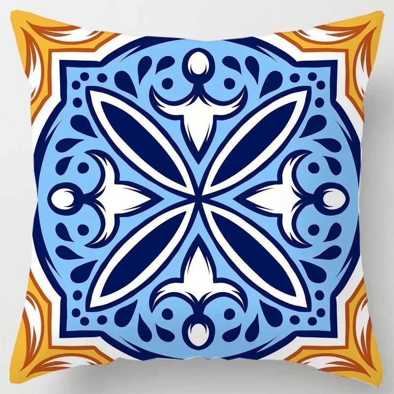 Exquisite BlueYellow Floral Pattern Pillow Covers Pattern Cushion Cover Suitable For Sofa Bedroom Car Pillow Cover