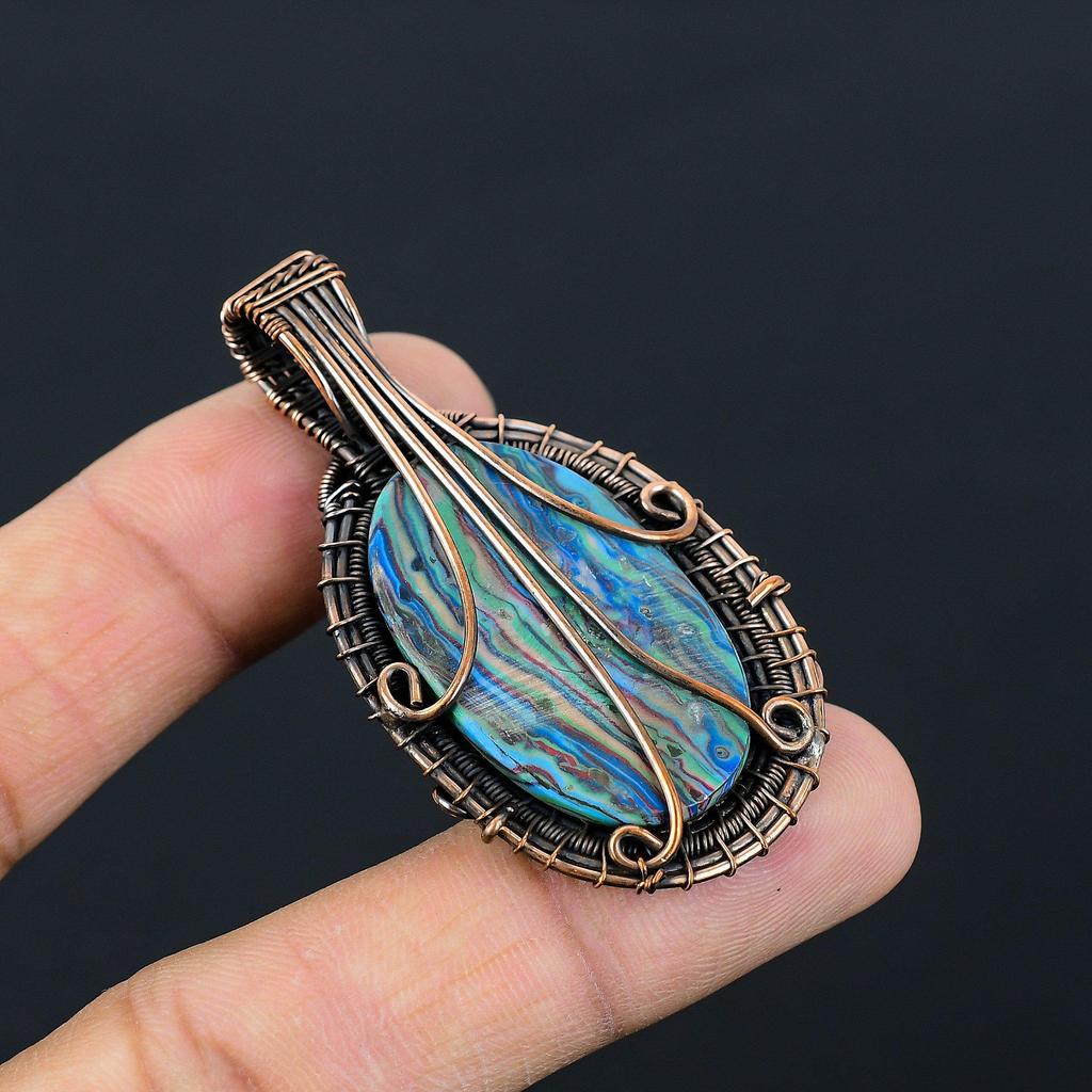 Привлекательный кулон ручной работы из чистой медной проволоки с драгоценными камнями радуги Calsilica