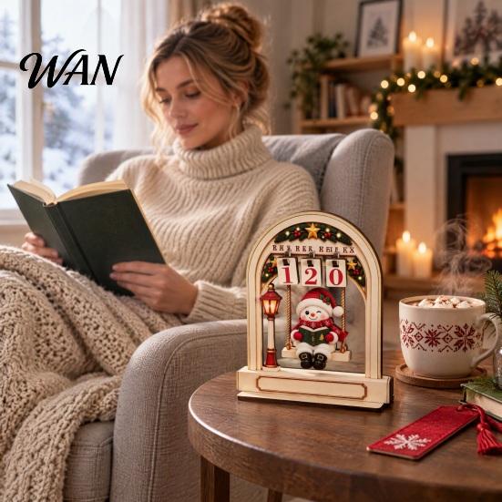 Christmas Home Accents Wooden Reading Tracker, Santa Arch Shelf Desktop Decor Decorations with Adjustable Number Counters, Holiday Gift for