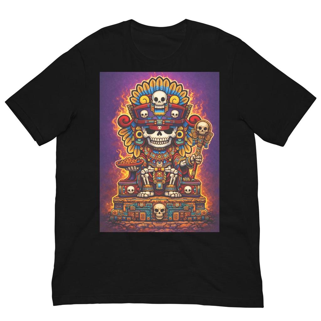 Aztec Skull King Shirt, Cute Aztec Skeleton Tee, Day of the Dead Warrior T-Shirt, Chibi Aztec God Graphic, Mexican Heritage Art