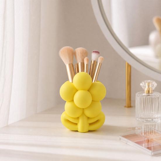 3D Printed Flower Shape Makeup Brush Holder, Floral Pen Pencil Holder, Aesthetic Cute Flower Home Decor, Desktop Organizer for Home Office