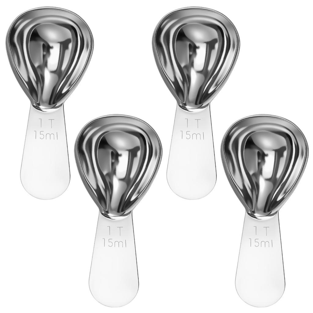 4Pcs Coffee Scoops 15/45ml Stainless Steel or Wood Measuring Spoon Reusable Coffee Beans Flour Measuring Spoons for Home Kitchen