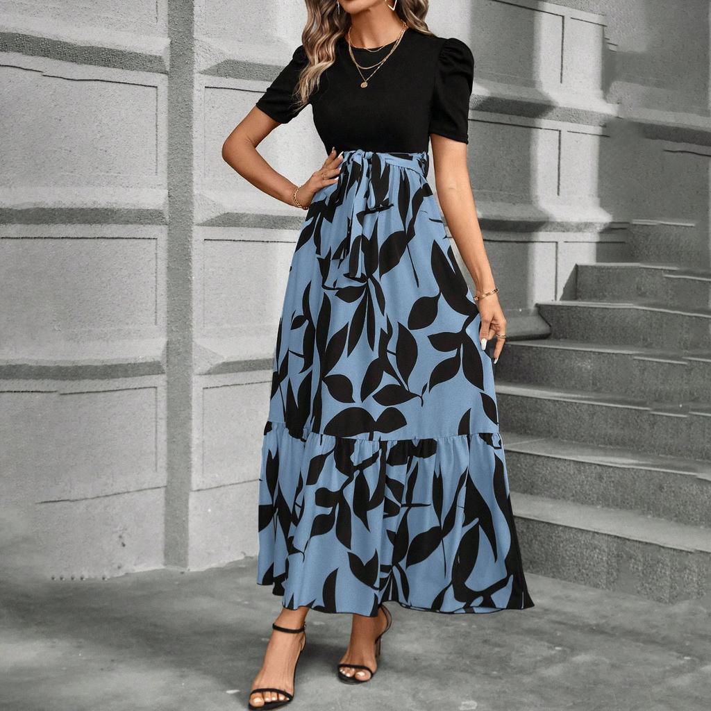 Women's Floral Print High Waist Fashionable And Elegant Dress