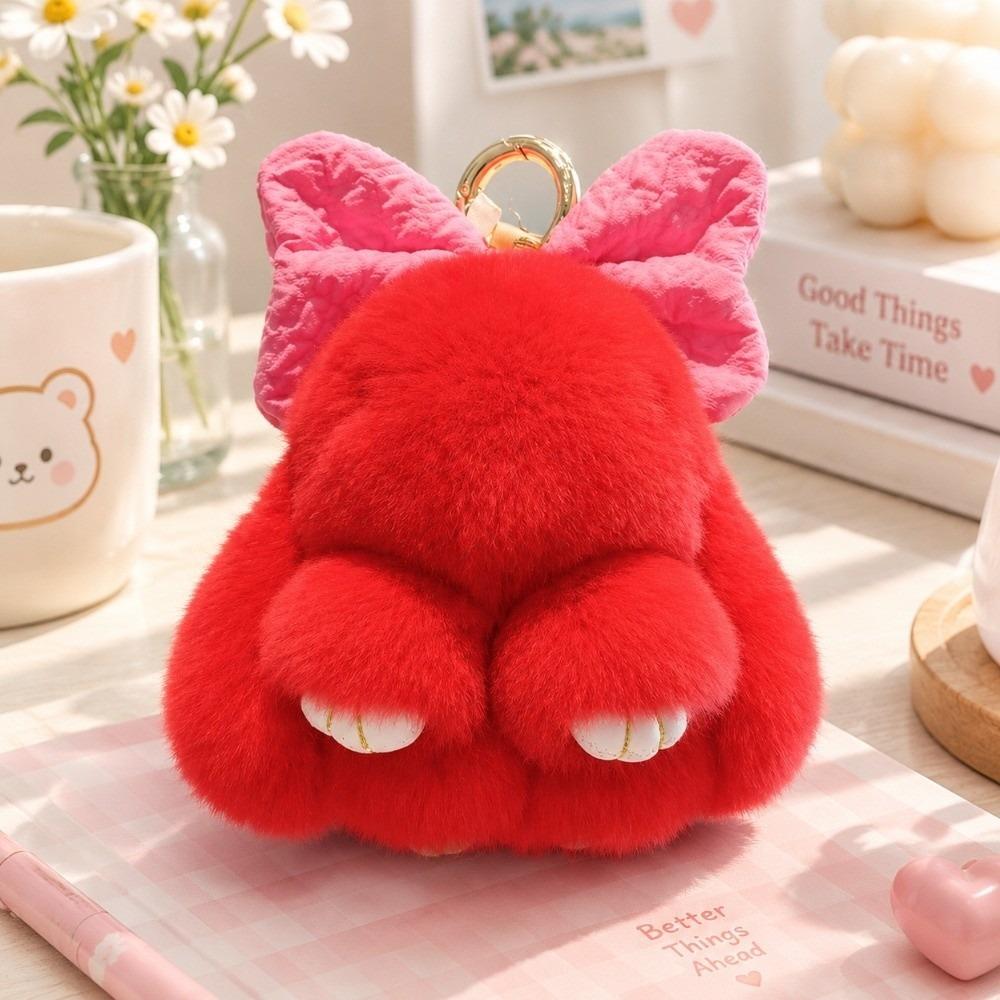 Hanging Ornaments Faux Rabbit Fur Keychain Pompom Bag Charms Plush Rabbit Key Chain Bag Decoration