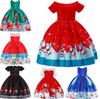 Girls Christmas Costume Santa Claus Snowflake Lace Patchwork Princess Dress Cartoon Print Dresses