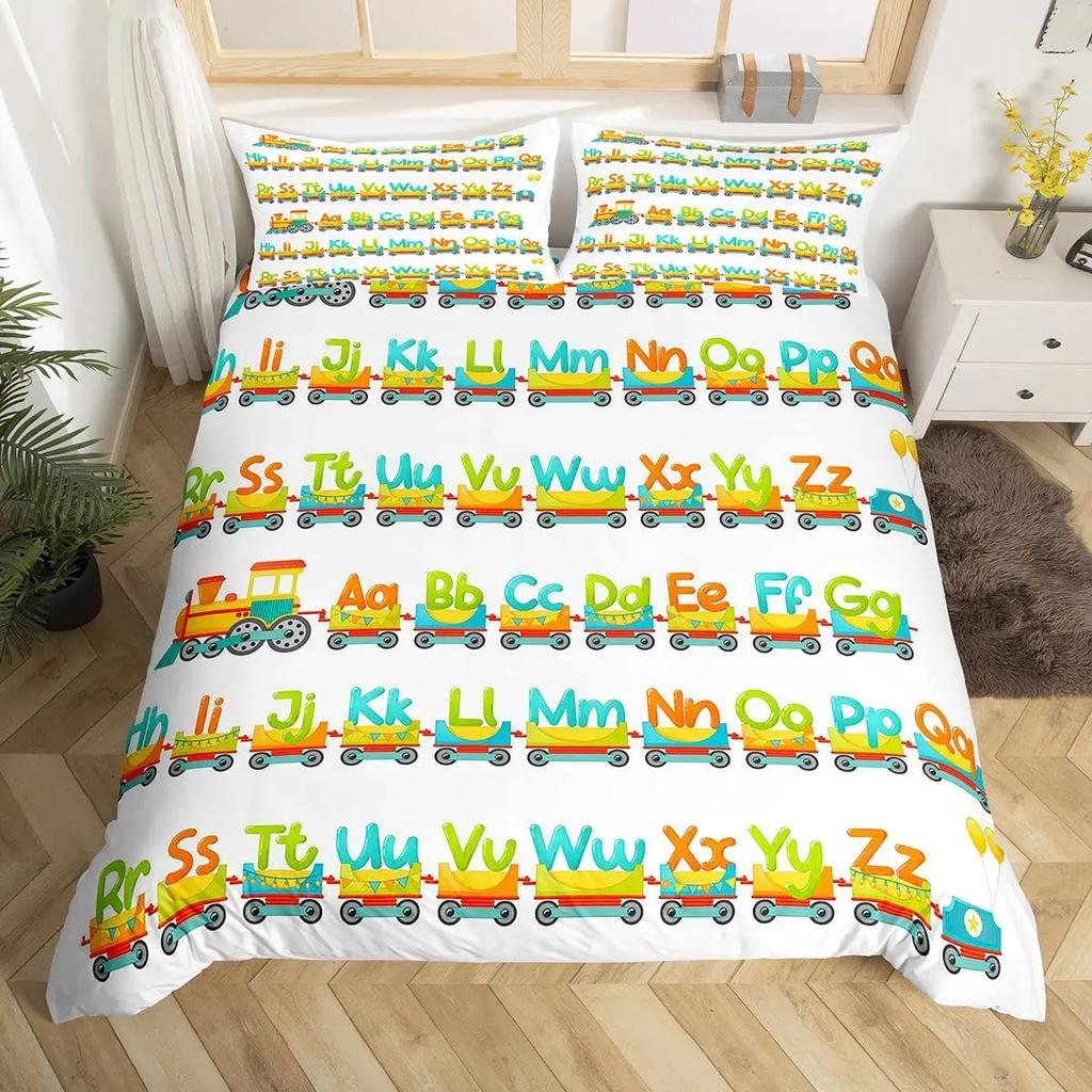 Comforter Cute Cartoon Animals Twin For Kids Boys English Alphabet Bedding Set Cute Monkey Colored Letters Comforter
