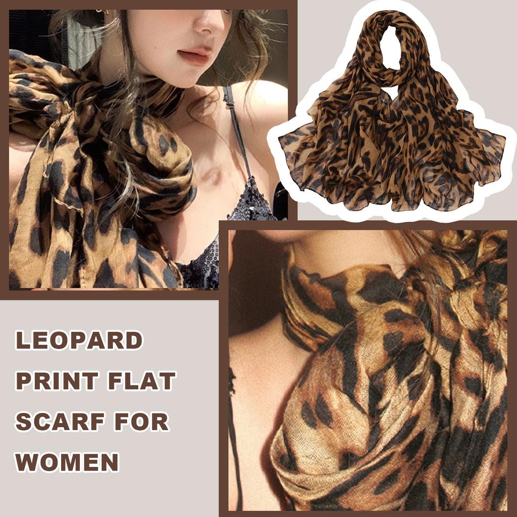 Шарф с леопардовым принтом 180 см Модный шейный платок-шаль Удобный и дышащий для женщин Для повседневной носки, вечеринок, путешествий