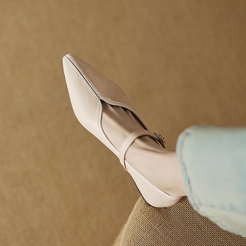 Мода 2025 НОВЫЕ Весенние Женские Лоферы Обувь из Натуральной Кожи для Женщин Заостренный Носок Плоский Каблук Женские Балетки Ретро Мягкие Женские Мэри Джейн