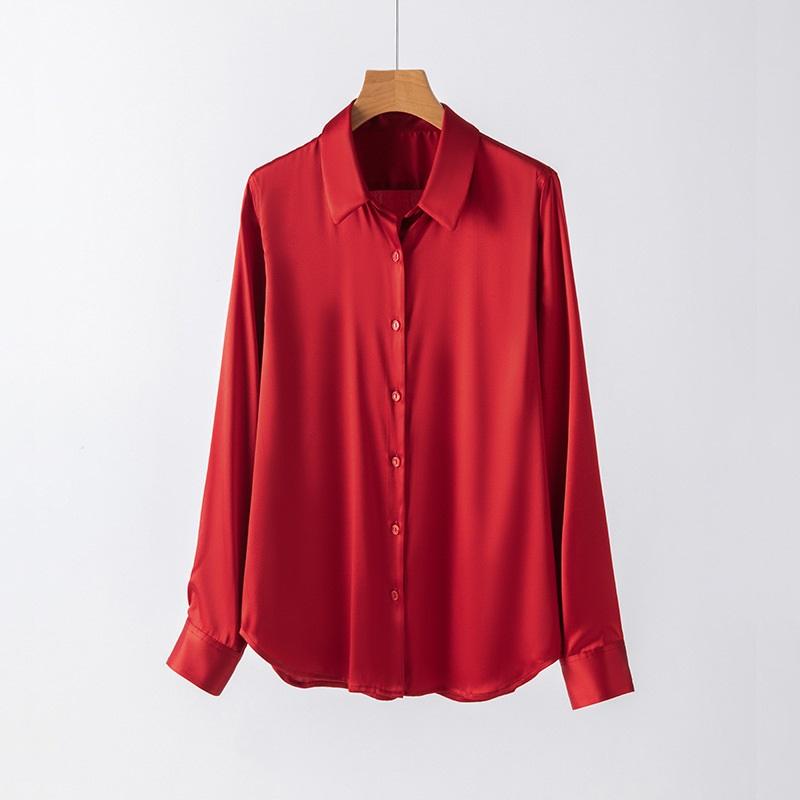 Шелковая рубашка Mulberry Silk, женская деловая одежда на весну и осень, контрастного цвета, с длинными рукавами, кардиган для поездок на работу с квадратным воротником