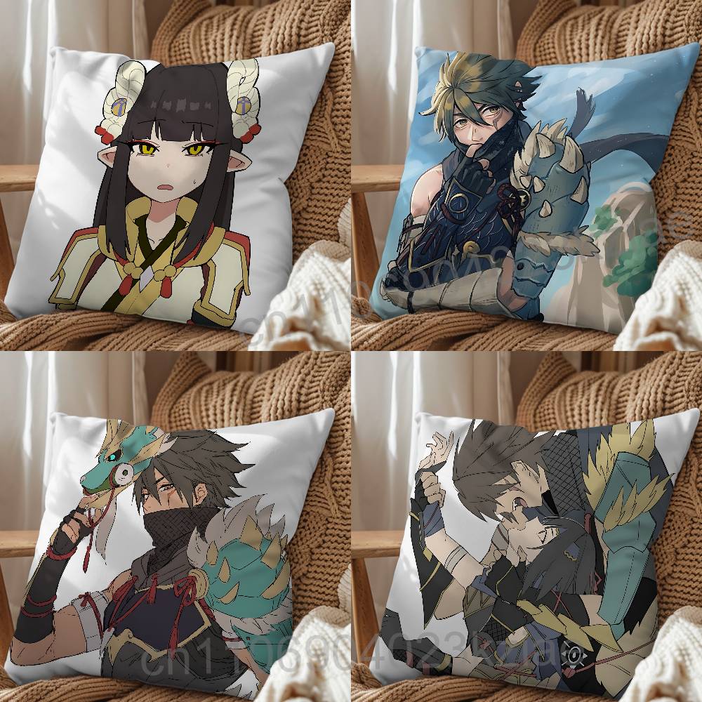 Hinoa game Minoto Hunter Rise Pillow Case Antidustmite Pillowcase Invisible zipper silky short plush Sofa cushion cover