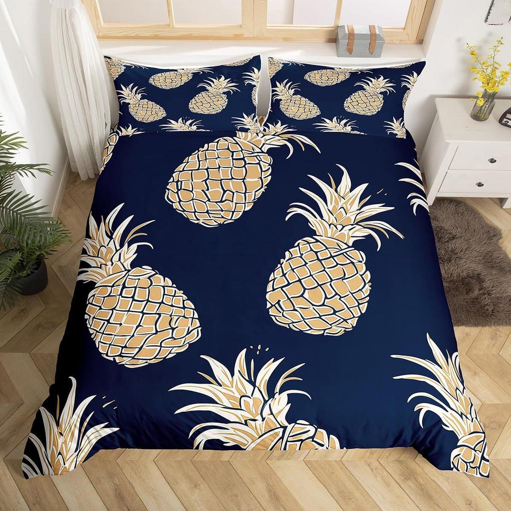 Pineapple black gold quilt cover Down quilt cover 3D digital printing kit Bedroom bedding set Three-piece set