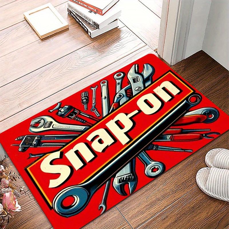 Нескользящий коврик для двери с логотипом Snap-On Tool, Ярко-красный с черно-белыми иллюстрациями, Моющаяся фланель для декора дома, офиса, гаража