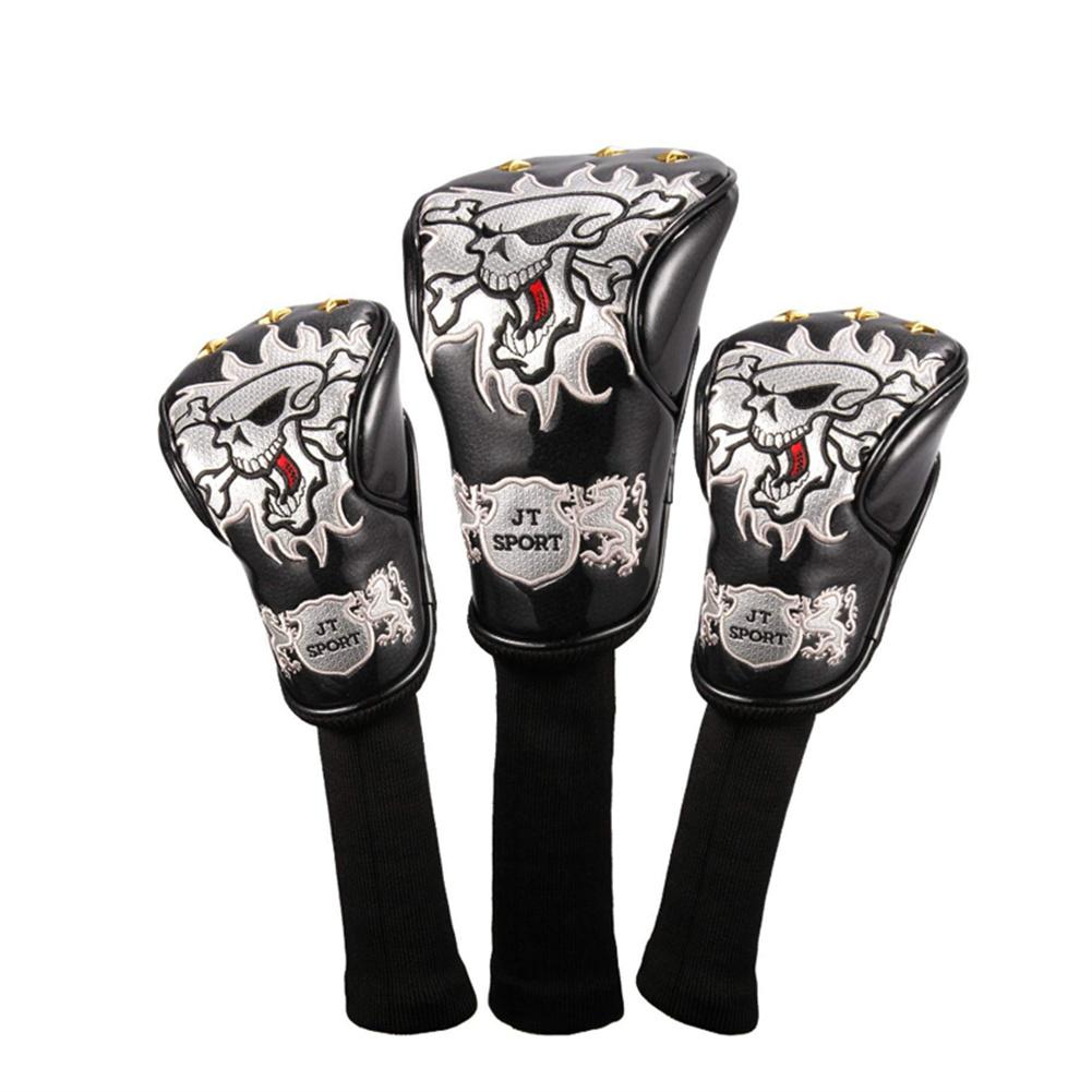 1 Set Pu Golf-sports Wood Club Head Cover Skull Pattern Exquisite Cue Cap Cover With Exquisite Embroidery Craftsmanship Cover