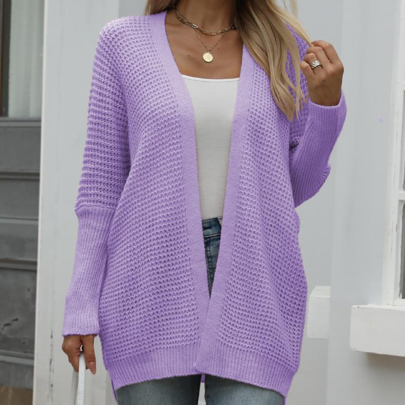 IHUASU Women's Knitwear Autumn and Winter Knitted Cardigan Loose Solid Colour Jumper