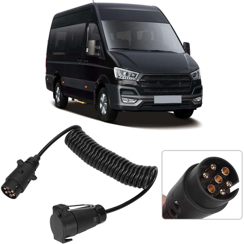7 Pin Trailer Plug With 98.4in Spring Extension Cable 12V Wiring Adapter Connector Accessory