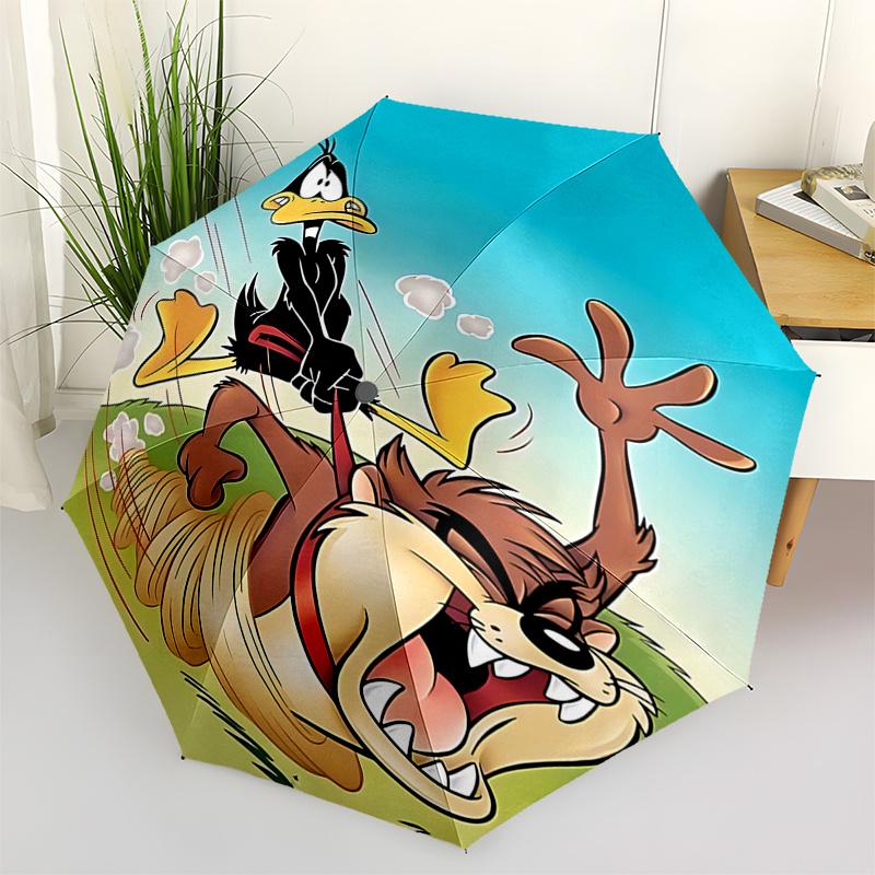 Looney Tunes Characters Automatic Opening Umbrella Portable 3 Fold Design with 8 Bone Iron Frame, Perfect for Fans and Outdoor Use on Festiv