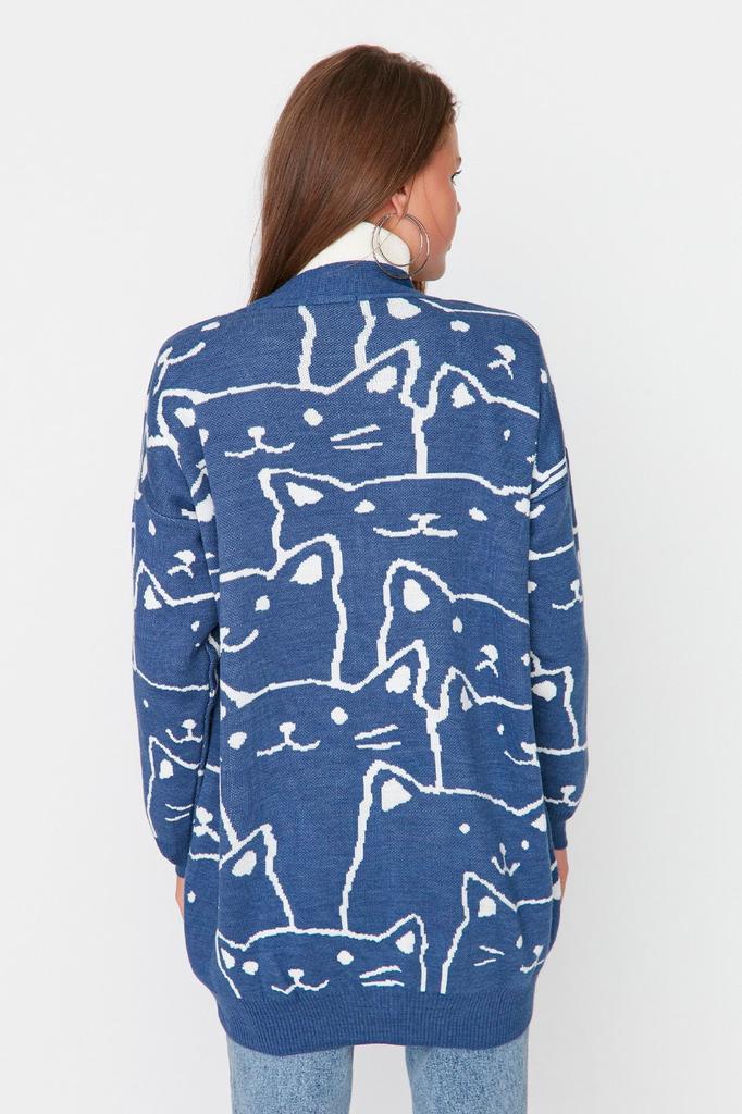 Женская мода, новый кардиган в хиджабе, трикотажный кардиган цвета индиго с животным рисунком