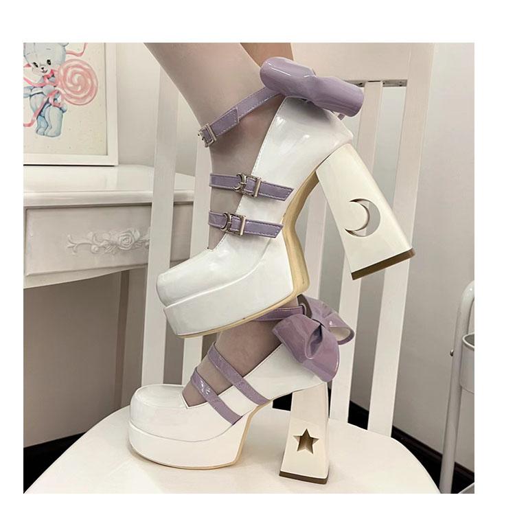 Fashion Mary Janes High Heel Cosplay Girls Pumps Buckle Bowknot Platform Elegant Punk Gothic Lolita Dress Fashion Shoes Platform Heels