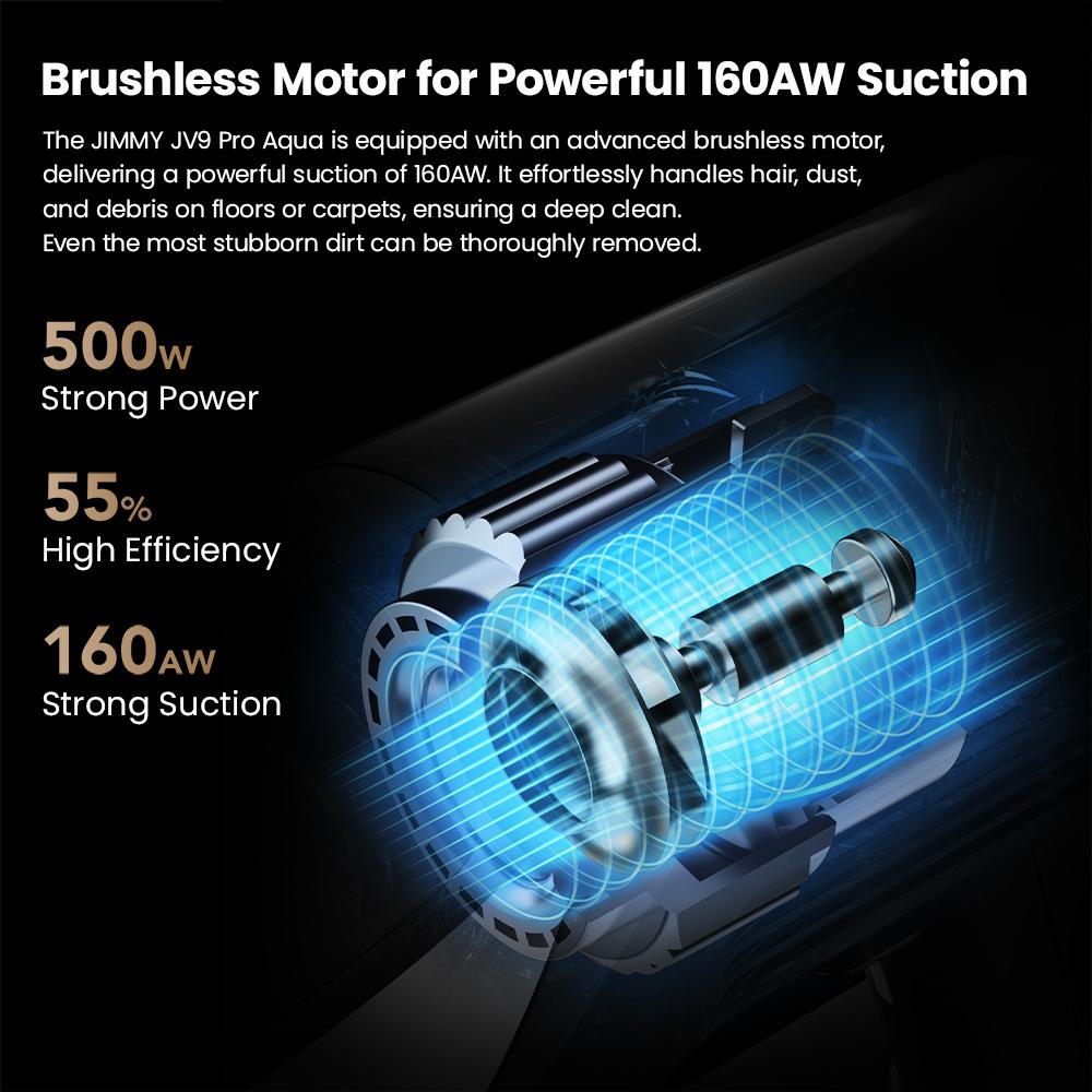 Беспроводной пылесос JIMMY JV9 Pro Aqua - Мощность всасывания 160 Вт, Время работы 45 мин, HEPA-фильтр, Влажная уборка, 4 режима, Светодиодный дисплей