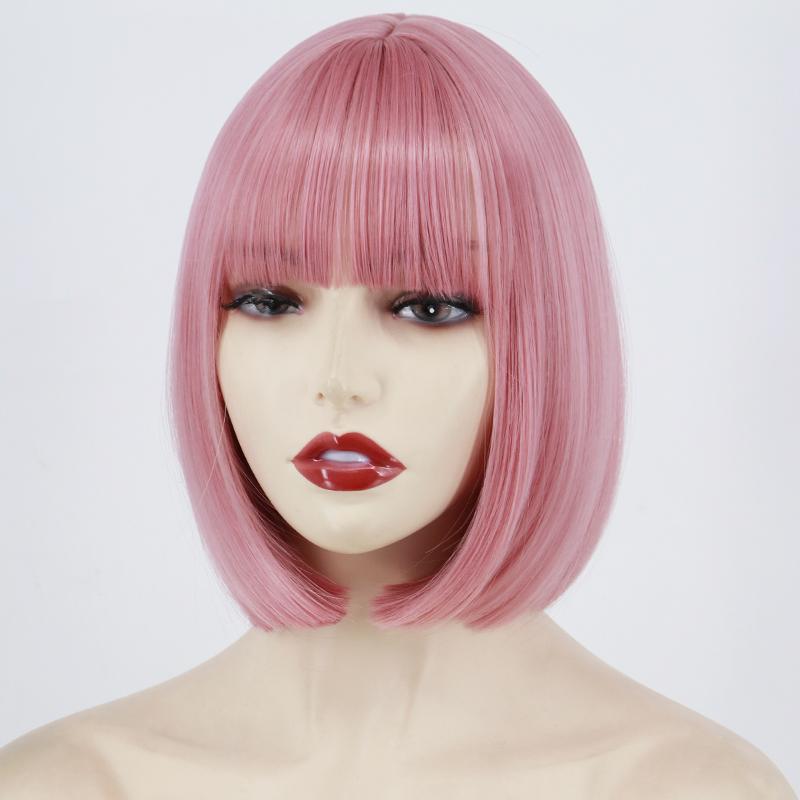 MISS WIG Женская мода, волосы красного вина, боб, косплей, прямой парик с челкой, длина до плеч, прямой парик из синтетического волокна для Хэллоуина