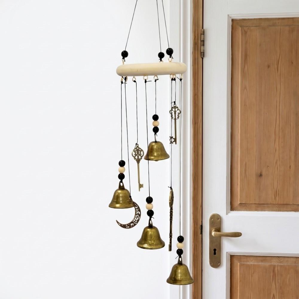 Wooden Wood Witch Wind Chime Key Star Bell Bell Crafts Ornaments Home Garden Courtyard