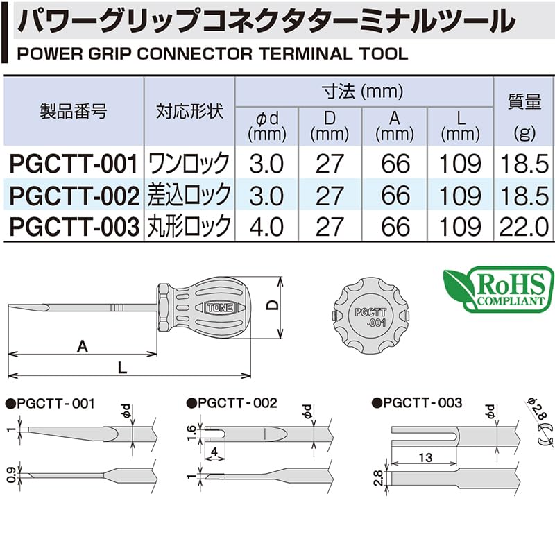 TONE Инструмент для обжима клемм Power Grip Connector Terminal Tool, общая длина 109 мм, PGCTT-002, с защелкой,