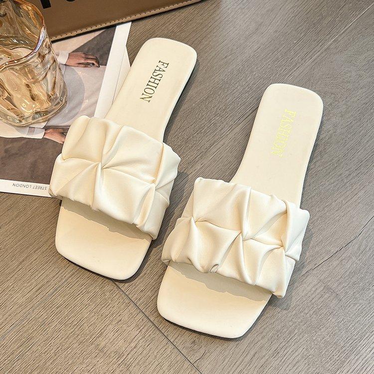 Классные тапочки женские летние 2025 года, новые однотонные с плоским дном, большой размер 4142, квадратная головка, женские тапочки