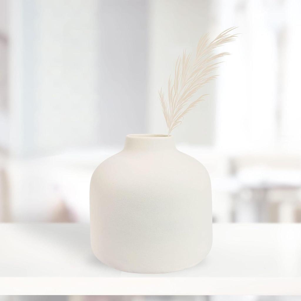 Последняя керамическая «Белая круглая цилиндрическая ваза» 5 дюймов — набор из 1 шт. | Декоративная круглая ваза для сухоцветов и пампасной травы Вазы для домашнего декора,