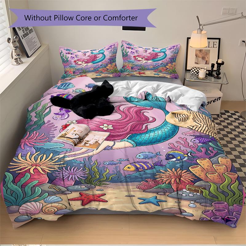 Mermaid Underwater Adventure Print 3Pcs Bedding Setduvet Cover With 2 Bedropillowcase Home Birthday Gift