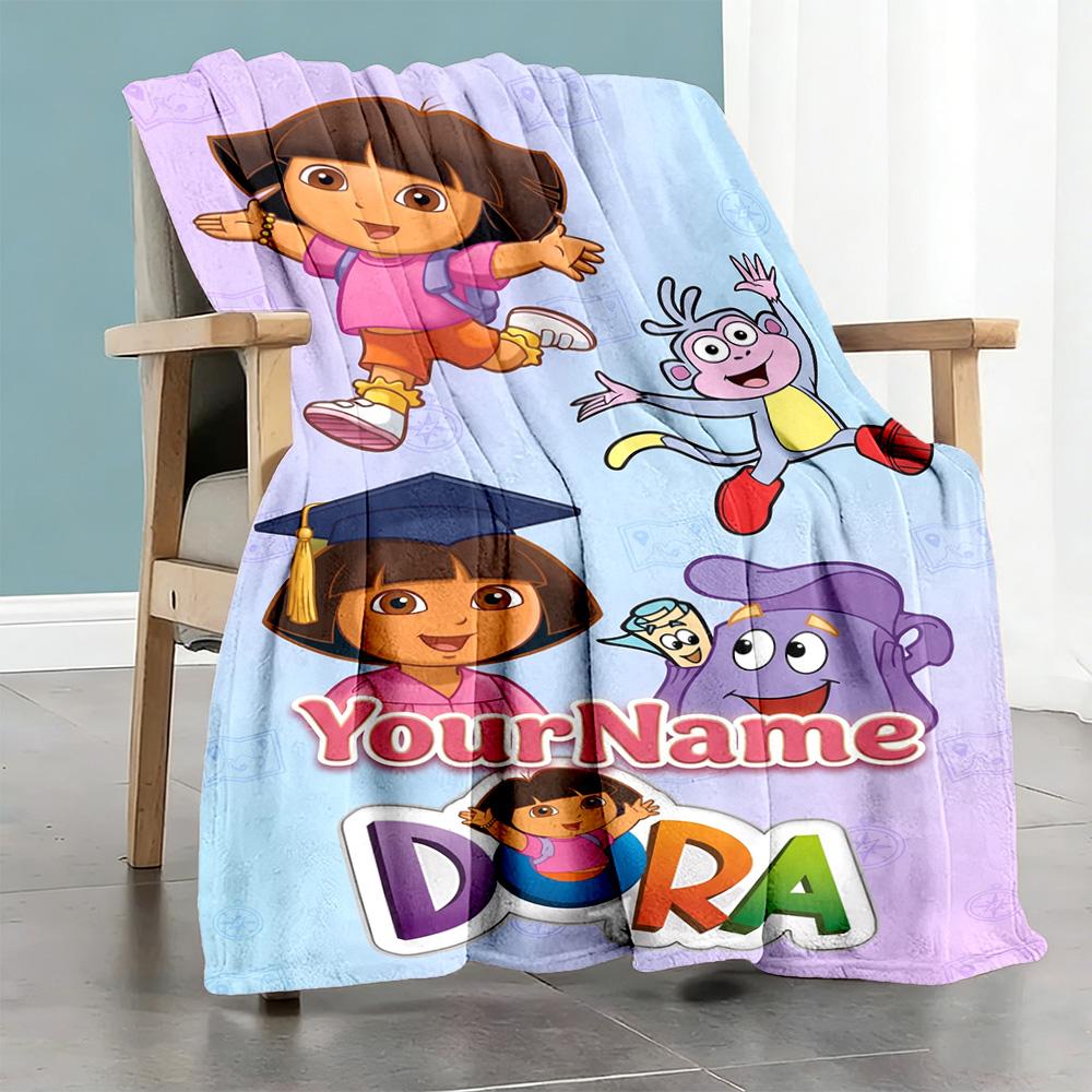 Dora Explorer Customize Text Blanket Throw Customizable Blanket Soft Warm Cozy for Picnics Sofa Bed Home Decor Ideal for All Seasons