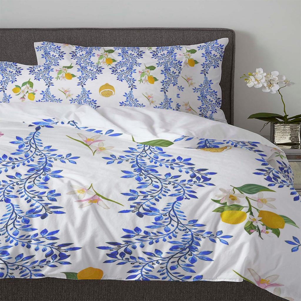 Vintage Lemon Flower Leaves 3pcs Bedding Set For Double Bed Home Textile Duvet Cover Quilt Cover Pillowcase
