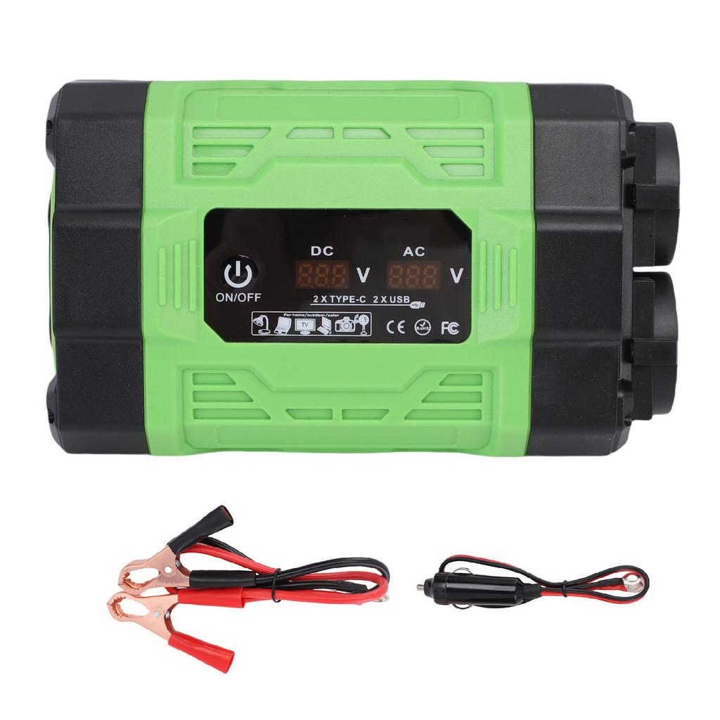 Vehicle Power Inverter 500W 12 To 220V 2 Prong Sockets USB and Type C Portable Power Converter