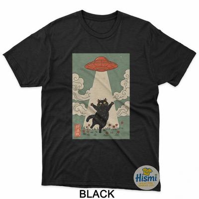 Винтажная японская футболка с кошками, пришельцами, кошкой и НЛО