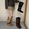 High Boots Square Head Inner Height Boots Autumn and Winter Belt Buckle Suede Small Knight Boots