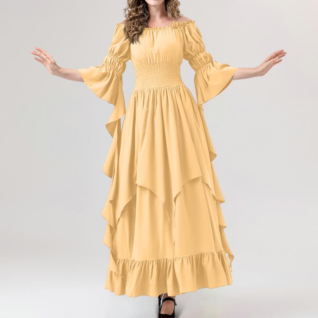 Women's Vintage Solid Color Lace Collar 3/4 Sleeve Cos Dress