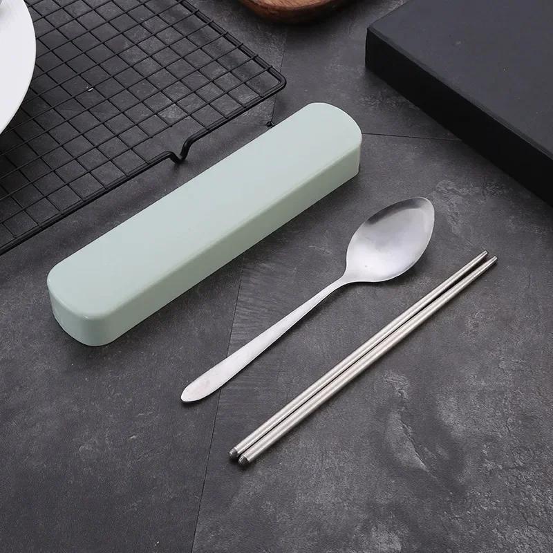 4Pcs/Set Travel Camping Cutlery Set Portable Tableware Stainless Steel Chopsticks Spoon Fork Steak Knife with Storage Case