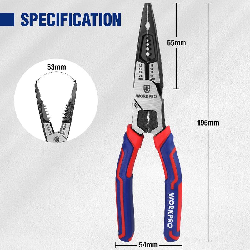 WORKPRO Needle Nose Pliers Hardware Tools Universal Wire Cutters Electrician Multifunctional Universal Diagonal Pliers