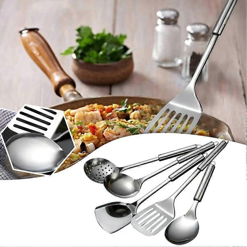 5pcs Stainless Steel Kitchenware Set Soup Ladle Leaky Spoon Spatula Kitchen Tool