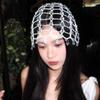 Handmade Chain Beaded Hats Punk Y2K Tassel Hollow out Cap New Versatile Beanies  Head Cover