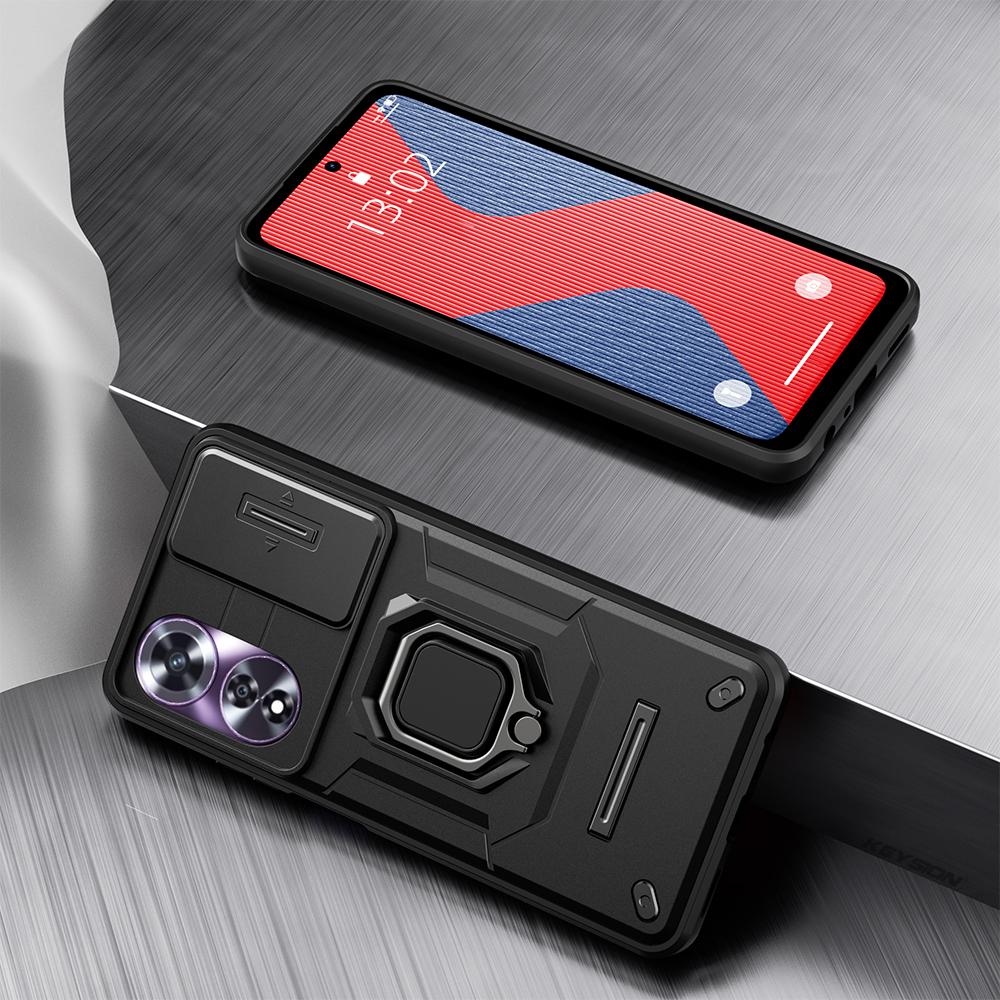 KEYSION Противоударный защитный чехол для OPPO A60 4G Slide Push Pull Защитное кольцо для объектива камеры с кольцом-подставкой Задняя крышка телефона для OPPO A60