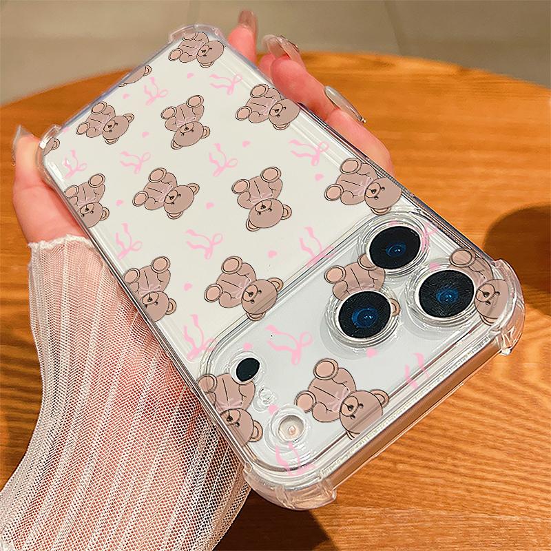 Чехол с бантами и вишневым узором для iPhone 17 Pro Max Coque iPhone 16 15 14 13 Pro Max 11 Ударопрочный Прозрачный Мягкий Силиконовый Чехол