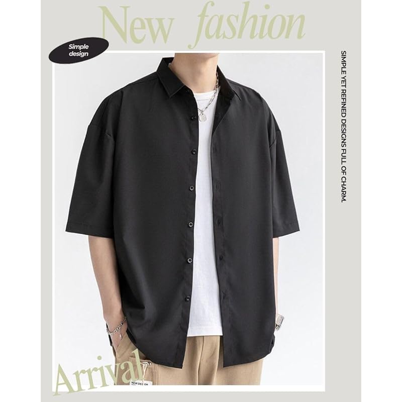 [foveitaa] men's shirt summer clothes short sleeve Plain color ice silk cold sensation Cool feeling big size Relaxing simple fashionable casual simple