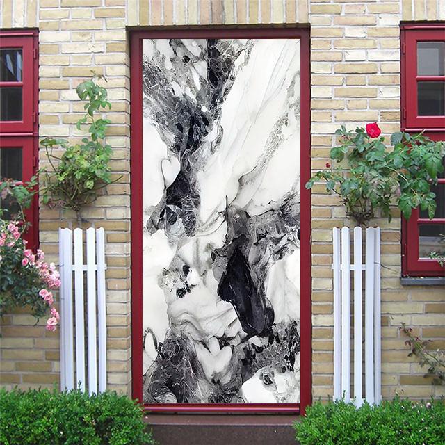 Белые мраморные наклейки на дверь, закат, простые абстрактные линии, бамбуковые обои на холодильник для гостиной, домашний декор, художественные наклейки для спальни