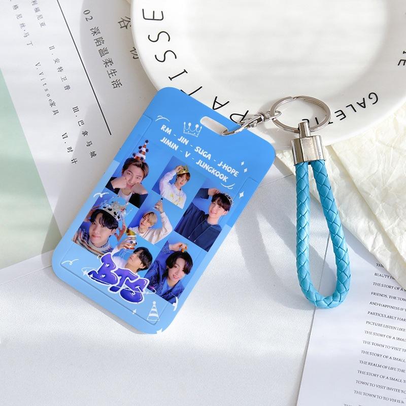 BTS Sliding Photocard Holder, Protective ID Badge Card Case with Braided Keychain Strap, Student Campus Bus Meal Card Protector Merch for ARMY