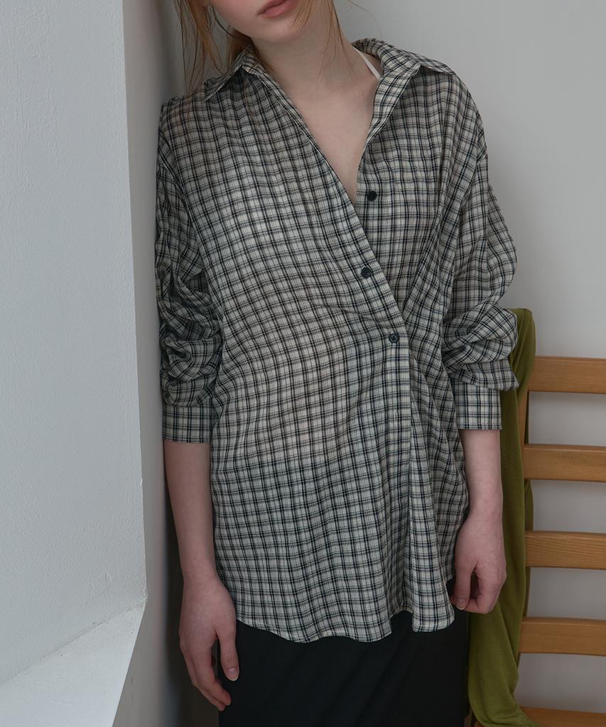 PISCESS Side Button Check Shirt_Ivory