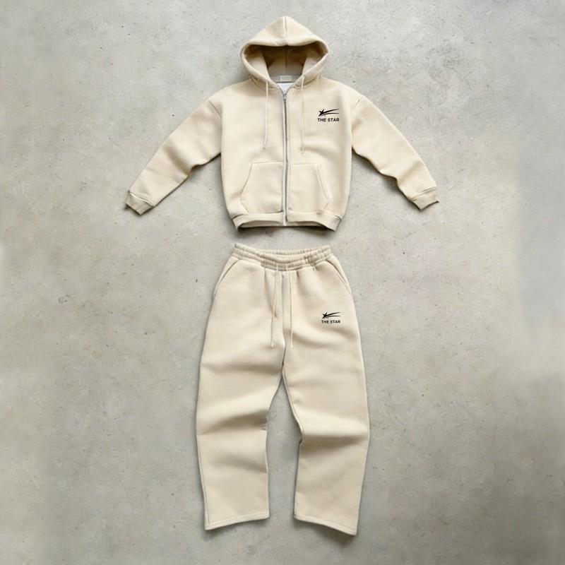 2026 Unisex Fashion Casual Tracksuit Fleece Hooded Pullover Printed Wide Leg Pants Set