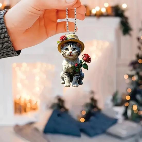Cat Pendant Car Ornament Hanging Realistic Animal Cat Rearview Mirror Hanging Decor Acrylic Car Charm Party Festival Gift for Car Lovers