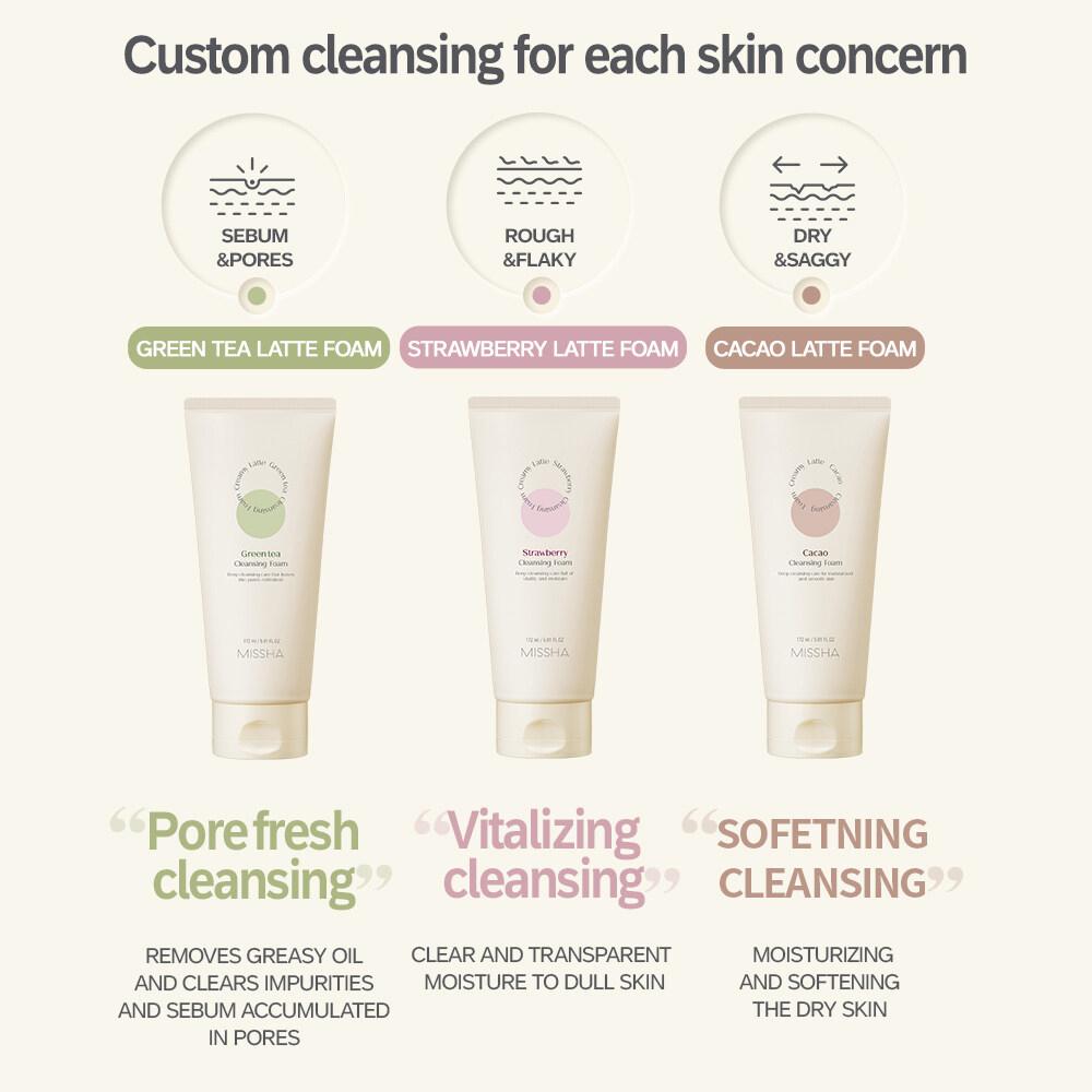 MISSHA Очищающая пенка Creamy Latte Зеленый чай, какао, клубника 172мл (3 типа)