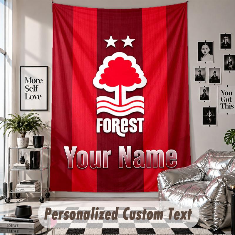 Wall Hanging Tapestry With Custom Name & Text, Nottingham Forest FC Decorative Tapestry For Bedroom