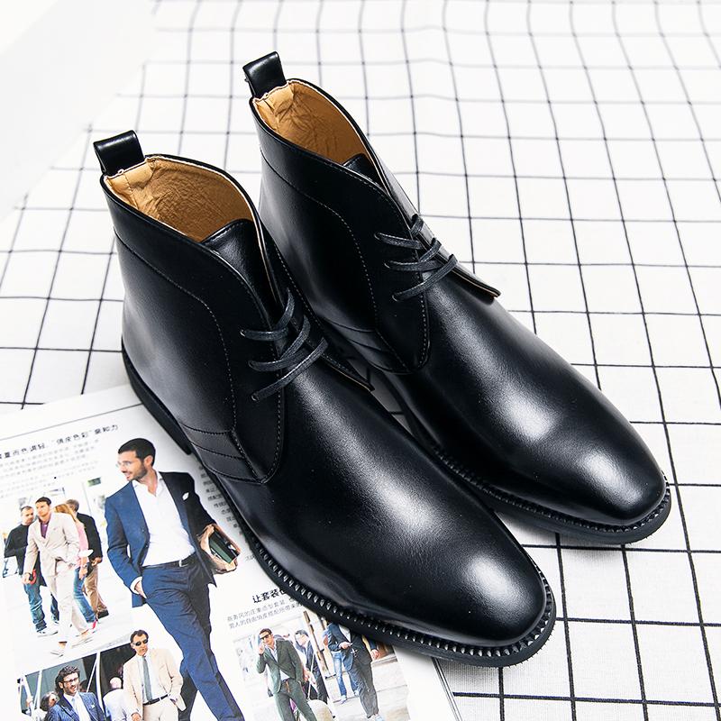 Fashion Comfortable Men's Ankle Boots Casual Leather Shoes Fashion Brand Male Basic Boots Leisure Walk High Top Shoes Lace-Up Botas